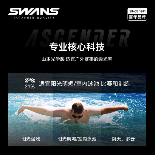 SWANS swimming goggles professional women's large frame racing anti-fog high-definition men's coating training triathlon swimming SR81M-2 black