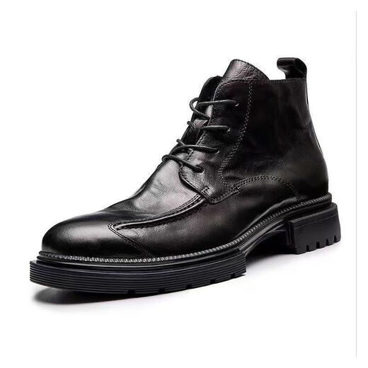 Woodpecker Herren High Top Herbst und Winter Martin Leder Business Round-Toe-Leder-Schuhe Reißverschluss Stiefel Dicke einzige britische Arbeit Lederstiefel Schwarze 315-3 Single Leder 42