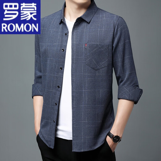ROMON chemise à manches longues en pur coton pour hommes printemps et été mince à carreaux pour hommes d'âge moyen et âgés chemise en coton de grande taille pour hommes à manches longues mince 6626 gris 175/XL recommandé 135-145 Jin Jin équivaut à 0,5 kg