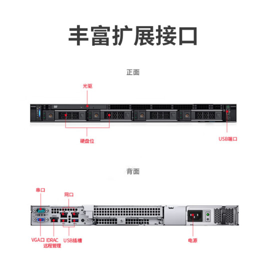 戴尔（DELL）R250 1U机架式服务器ERP文件共享用友托管电脑整机 至强E-2314四核心32G丨2块2T SATA