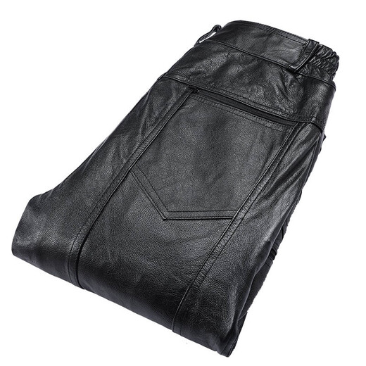 Liyang Haining Genuine Leather Pants Men's Cowhide Casual Loose Motorcycle Men's Velvet Thickened Removable First Layer Cowhide Pants Cowhide Leather Pants Men's Velvet Liner 32 -2 feet 5 (130 Jin Jin is equal to 0.5 kg, worn left and right)