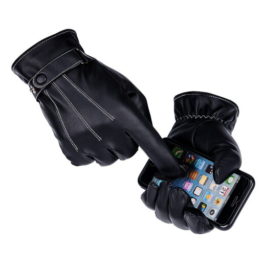 Colorful leather gloves for men in winter plus velvet thickening to keep warm and cold-proof touch screen winter driving and riding outdoor cycling women's new windproof motorcycle cotton gloves women's winter gift for men classic black double layer plus velvet waterproof