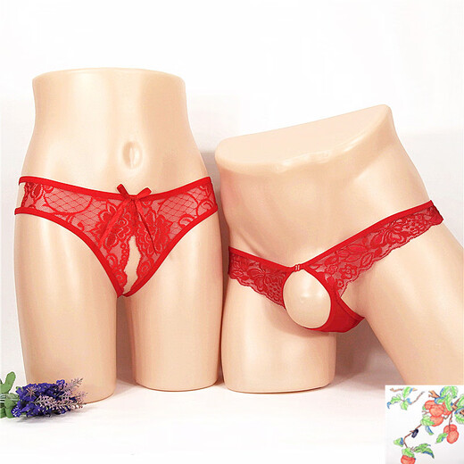 Couple's sexy underwear for women, crotchless thong, tempting, see-through, sexy, large size, hollow men's T, purple + red, one size fits all (waist circumference 2 feet - 2.6 feet)