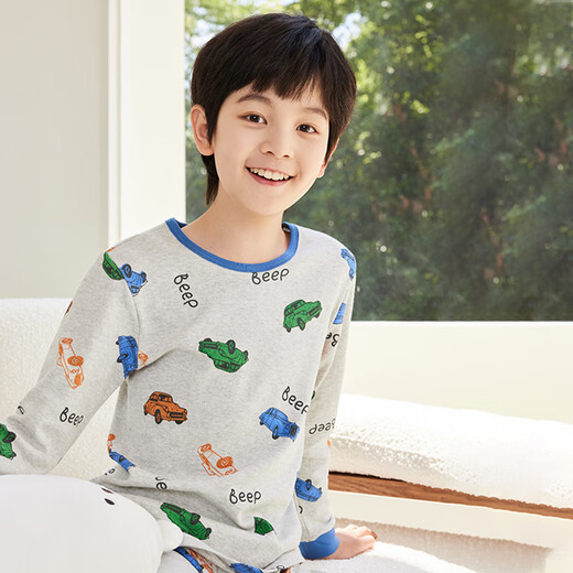 红豆儿童纯棉内衣套装男女中大童秋冬薄款秋衣秋裤小孩保暖内衣棉毛衫 H4M1049麻灰 110