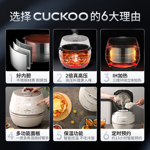 福库（CUCKOO） 小白贝电饭煲韩国原装进口智能语音煲2.0倍高压IH电磁加热智能预约多功能电饭锅 上新CRP-CHP1050FW（2-10人） 5L