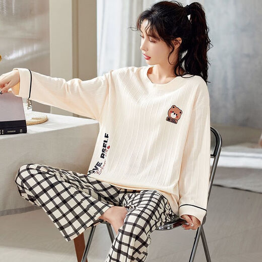 Pajama de Xuan Mulin para mujeres en primavera, otoño e invernal de las mangas largas Versión suelta Las damas pueden usar ropa casera para el otoño 9926 m 75-95Jin [Jin iguala 0.5 kg]