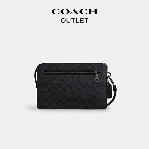 COACH Exclusive Direct Drop Outlet Men's Bag Classic Logo Presbyopia Zipper Long Clutch Wallet QB/Charcoal Black/Black