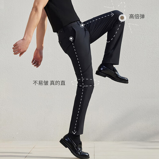 金利来【0压弹力裤/5A抑菌】四面弹休闲裤直筒裤子夏季男薄款藏蓝-95 32