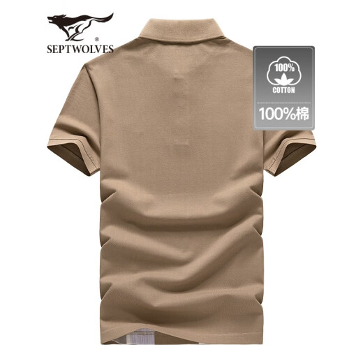 
Seven Wolf Short Sleeve T-shirt Men's Mercerized Cotton POLO Base Shirt Men's Summer Pure Cotton Vertical Stripe Short T Men's Fashion Top 701 (Khaki)-Pure Cotton 175/92A (XL)