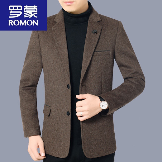 
ROMON Spring and Autumn Woolen Casual Suit Men's Middle-aged Spring and Autumn Woolen Suit Jacket Dad Single Thickened Top 82020 Coffee M 170