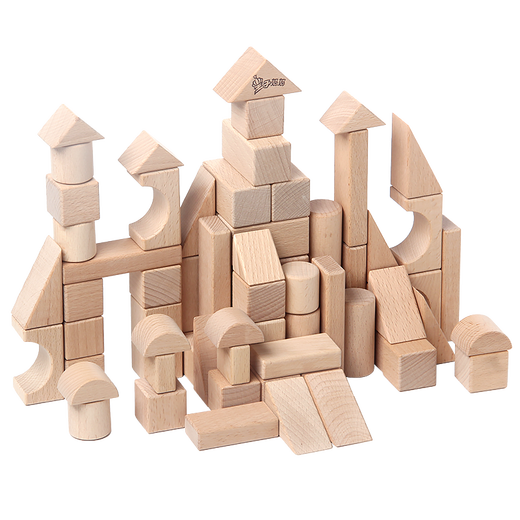 Prince Mom’s original wooden building blocks solid wood assembled and constructed to bite kindergarten children, babies, children toys 1-6 years old 72 pieces of smart building blocks + wooden box (no paint)