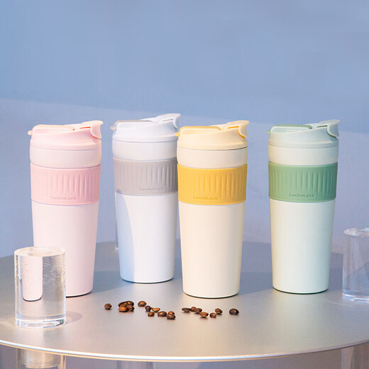 Lock Lock (LOCK/LOCK) straw insulation cup for women, portable coffee cup, milk cup, one lid, double drink large capacity water cup, first snow white (double drink port) + cup set 550ml