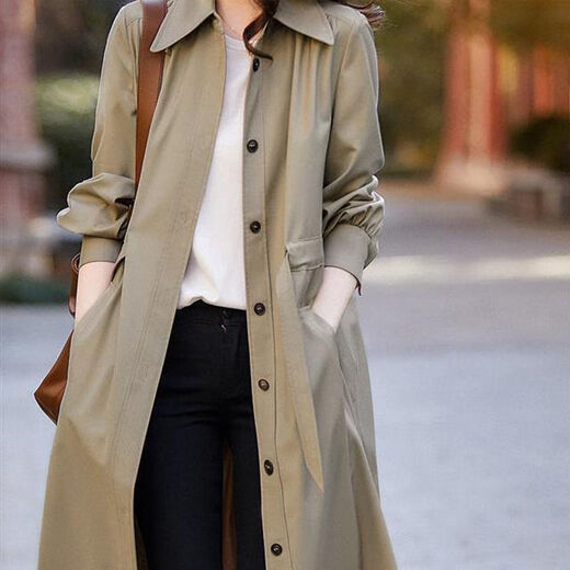 Pier Cardin Thin Temperament Windbrecher für Frauen 2025 Frühlings- und Herbst neue koreanische Version kleiner Mantel vielseitiger Hemdjacke mit mittlerer Länge grau braun m