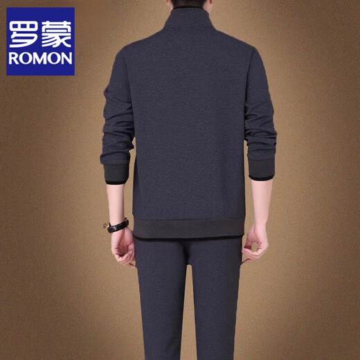 ROMON Sports Suit Men's Spring and Autumn Dad Casual Sweatshirt Men's Three-piece Suit Middle-aged and Elderly Large Size Loose Sportswear 8923 Black + Long T-shirt + Straight Pants Three-piece Suit