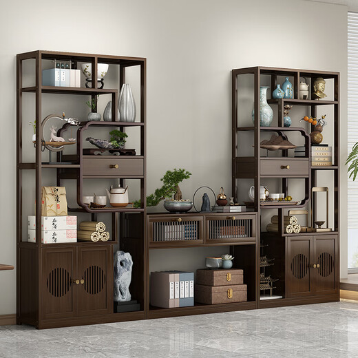 Bamboo Art Jiaxin Chinese Bogu Rack Tea Room Tea Set Ornaments Storage Rack Tea Rack Tea Cabinet Storage Rack Screen Partition Display Cabinet High Cabinet Style