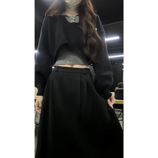 Han Lujiao (hanlujiao) autumn dress women's 2025 new style with a complete set of preppy style small age-reducing wear skirt suit black suit three-piece set M recommended 96-108 Jin Jin equals 0.5 kg