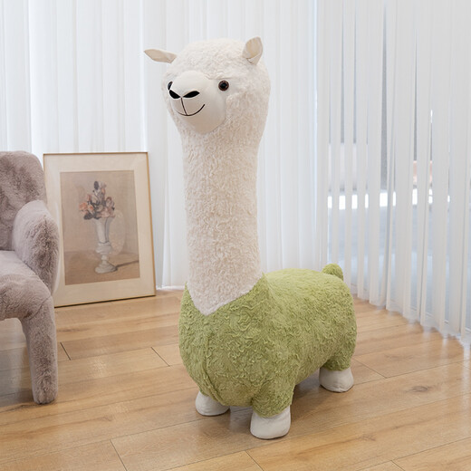Bleiben Sie niedlich Alpaka Mount Dollhocker Sitztierpuppe mit Rädern Großer Erwachsener Plüschspielzeug Geburtstagsgeschenk für Mädchen Orange Abnehmbar 1,12 m