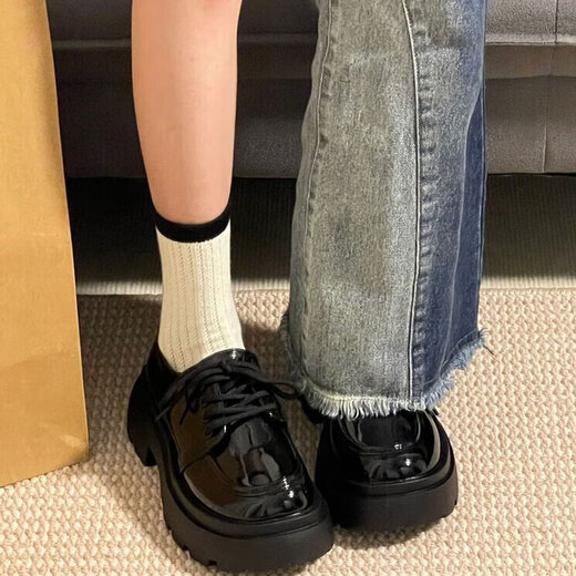 ZCVRR粗跟小皮鞋女2025年春夏季新款单鞋日系jk制服配裙子厚底乐福鞋 亮光黑 37 (235mm)