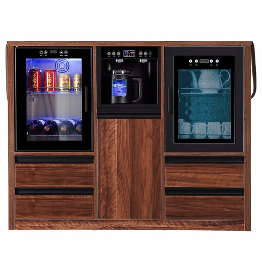 Healston solid wood tea bar machine refrigerator freezer home hot and cold water dispenser office home fully automatic high-end smart tea table QB04-1 walnut color two doors refrigeration + tea making warm type ice hot