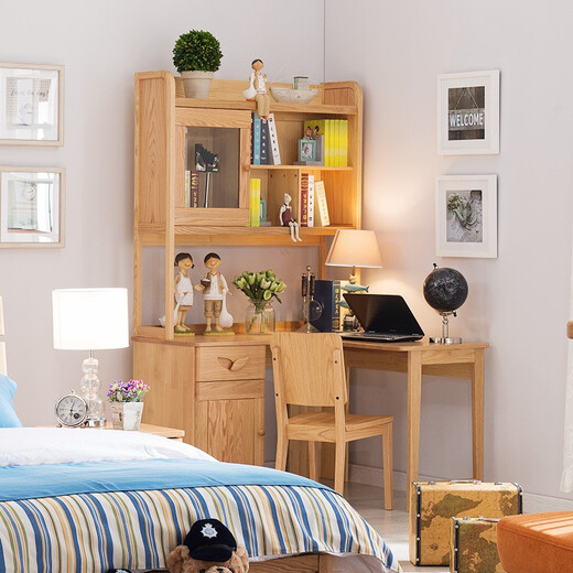 Bright furniture Student desk solid wood desk bookcase combination set study desk household writing desk with bookshelf 6191 teen corner desk