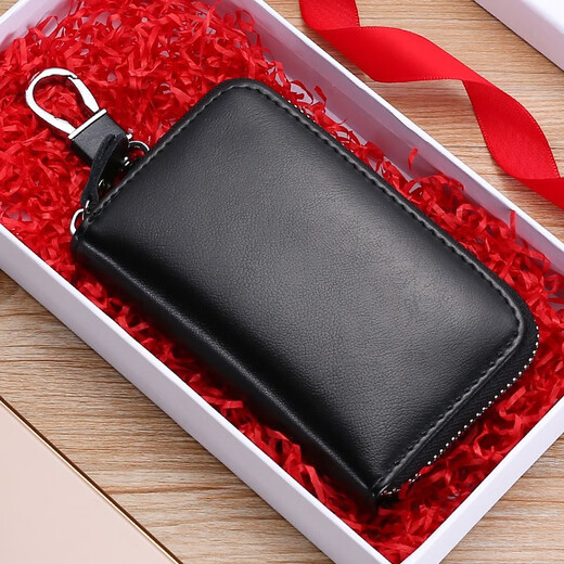 Maiweini2024 neuer Reißverschluss großer Kapazität Schlüsselbeutel Herren-Leder Multifunktion praktischer Autoschlüssel Cowhide Key Bag Royal Blue [Doppelreihe 12 Schlüsselpositionen + 2 Kartenpositionen]