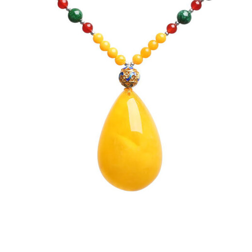 Beeswax water drop pendant Baltic gold honey optimized pendant women's all-match sweater chain artificial amber necklace picture color beeswax pendant set