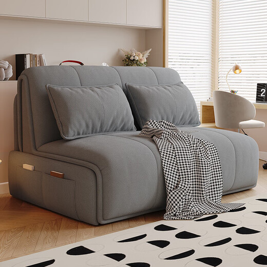 Linpaisen smart electric sofa bed small apartment dual-purpose foldable multi-function living room bedroom study single double sofa bed sky blue 1.2 meters electric latex model + high-quality cotton linen