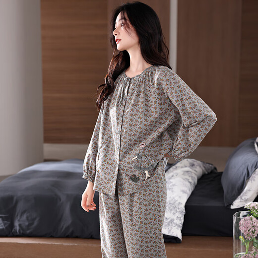 Kuaishen-Pyjamas für Frauen im Herbst Pure Cotton Long Sleeve Frühling und Herbst Plus Größe Baumwolle modische Blumenhauskleidung für Frauen außerhalb von 1517 m [150-160 cm/90-110jin [Jin gleich 0,5 kg]]]