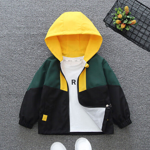 G.DuckKids Ropa para niños Jacket de niños 'Spring y otoño 2024 Jacket de niños Nuevo Chaqueta de camuflaje con capucha Top Boy 683 Negro 90 tamaños 1 ~ 2 años [80-90cm]