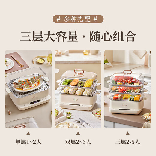 Bear electric steamer stainless steel household multi-layer large-capacity visual steamer steamed fish, steamed buns and buns 14.7L all-in-one multi-function electric cooker DZG-CA2G2