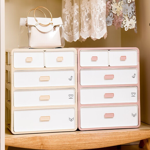 Nafenai underwear storage box all-in-one underwear and socks compartment drawer type plastic grid multi-functional bra storage box pink three-layer underwear + socks + bra