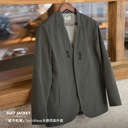 马登工装 美式休闲无领西装外套男机能百搭夹克通勤免烫西服上衣 深灰色 M