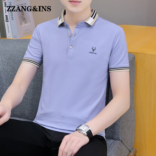 zzang&ins轻奢高端品牌短袖POLO衫男士夏季新款翻领休闲商务宽松 t恤衣服潮 681烟灰 XL （建议130-140斤）