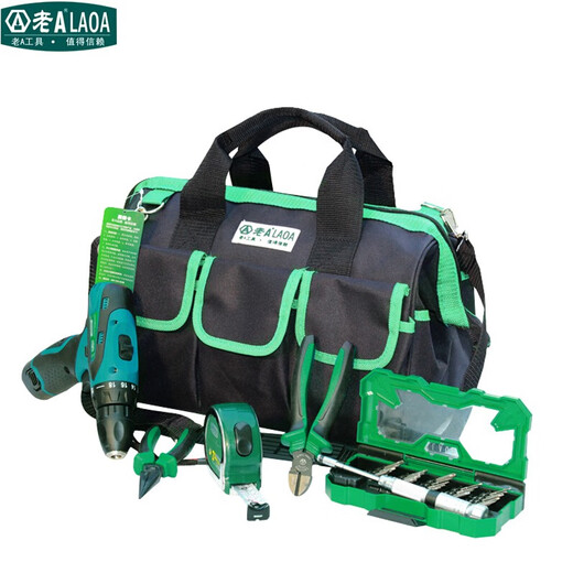 LAOA old A tool bag storage bag electrician repair bag green black oxford cloth multi-functional storage bag thickened tool bag 12-inch handbag with PE bottom plate LA218012