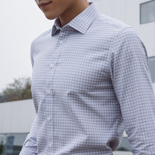 雅戈尔衬衫男免烫衬衫秋冬青年男长袖衬衫全棉格子衬衫 灰色VLDP119723DBY 41