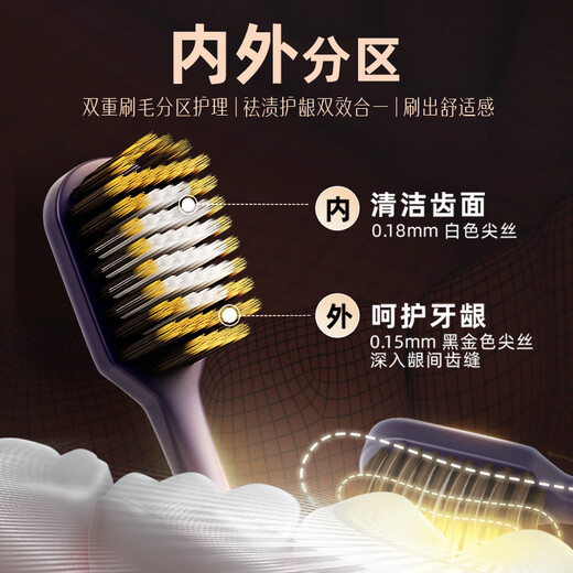 云南白药金刷系列碳丝软毛65孔宽头牙刷套装 祛渍护龈分区护理成人 4支装