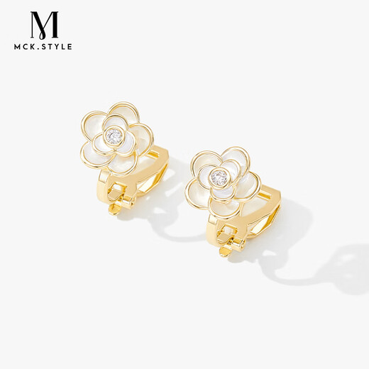 Mck camellia ear clip without piercing female clip-on earrings small fragrant style earrings girlfriend Chinese Valentine's Day gift