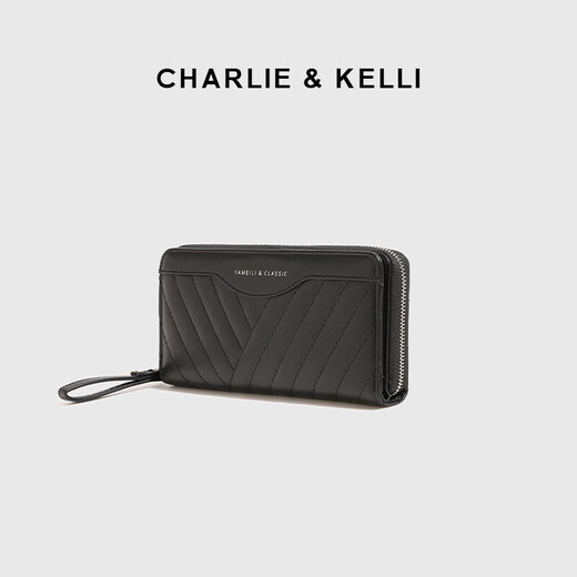 CHARLIE & KELLI CK轻奢包包女包长款多巴胺钱包女士2025新款零钱包卡包手拿包 黑色