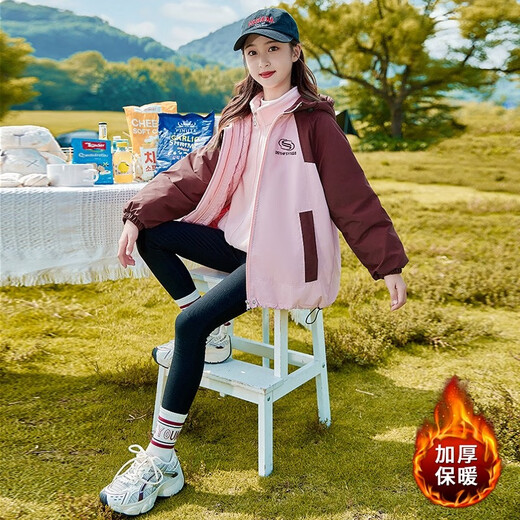 Disha Fairy Tale Girls Jacket Three-in-One Jacket Winter Jacket Padded Thickened Middle and Large Children Autumn and Winter New Style 12 Children's Student Wear Trendy Purple Jacket + Inner Liner 170