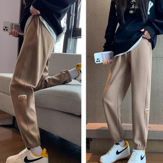 ARTFULMOM British maternity pants winter thickened velvet outer wear fashionable leggings sweatpants autumn and winter women's lamb velvet large size pants khaki (winter lamb velvet) XL