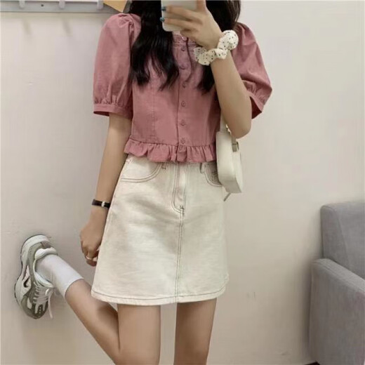 Suyoumi Summer New 2024 Camisa de manga corta de rufa Cúrcica de manga corta y cúrcuma de manga de hojaldre y manga dulce 701 M 95-105Jin [Jin equivale a 0,5 kg]