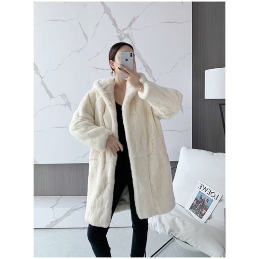 Tafu Brand Women's Clothing Imported Otter Rabbit Fur Coat para mujeres Mid-longitud de longitud media de invierno Nuevo pelaje integrado White M 106-115Jin [Jin es igual a 0,5 kg]