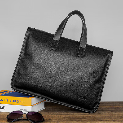 COW briefcase men's genuine leather handbag first layer cowhide men's bag computer bag C-8620 elegant black 14 inches