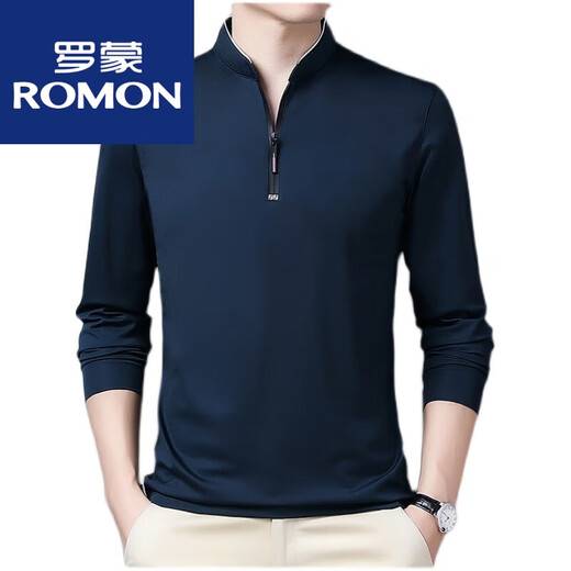 Romon-Baumwolle langärmelte T-Shirt Herren-Casual Thin T-Shirt Tops im Frühling und Herbst mittleren Alters Hemdhemd mit Langarmdünn 6623 Haqing 180/2xl empfohlen 160-170jin [Jin gleich 0,5 kg]