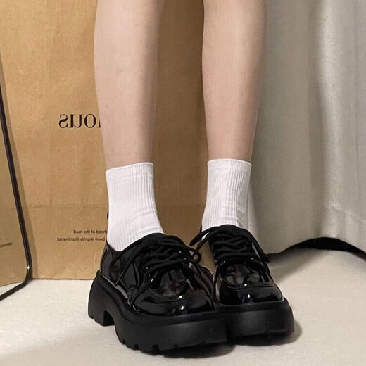 ZCVRR粗跟小皮鞋女2025年春夏季新款单鞋日系jk制服配裙子厚底乐福鞋 亮光黑 37 (235mm)