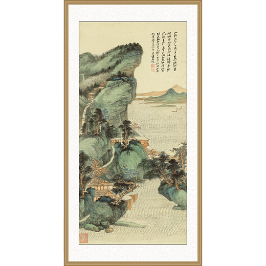 Manyu Qingsi ink painting landscape painting entrance door facing the door entrance decorative painting corridor aisle wall mural vertical hanging painting without punching GB116 Zheng Chang-Mangroves and Green Mountains 73*143cm red walnut wood grain aluminum frame + flash silver cloth