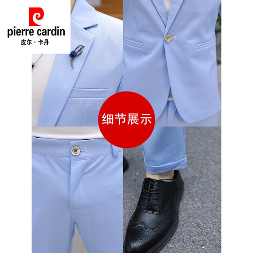 Pierre Cardin men's suit Korean version slim fit summer thin trendy handsome casual three-quarter sleeve summer small suit summer style 832 blue XL