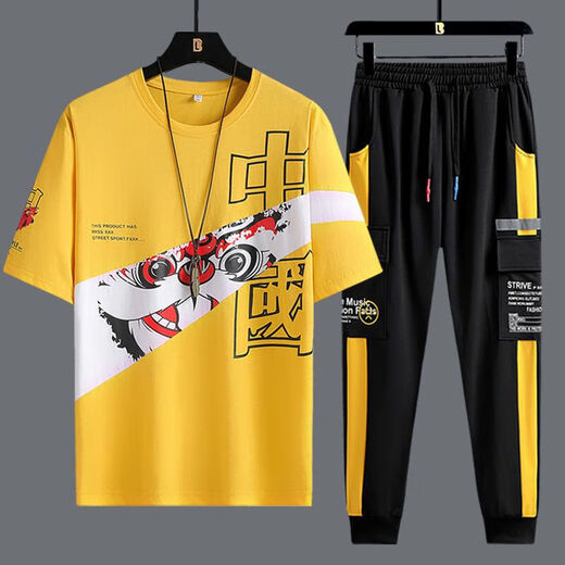 Yimuqi Summer à manches courtes SUPTERS CONSÉRIEURS CONSTERNES CONSTUSSIBLES À MANGE CASEVE SPORTS CONSTUSSIBLES SETTS TOUT-PIÈCES 10-20 ANS Suit étudiant 867 Black + 1563 Contrôle blanc S costume S.