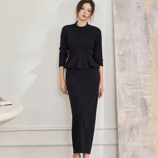 ROEYSHOUSE LOOKY Temperament Black Knitted Suit Women's Autumn New Fashion Top Skirt Two-piece Set 10975 Black S
