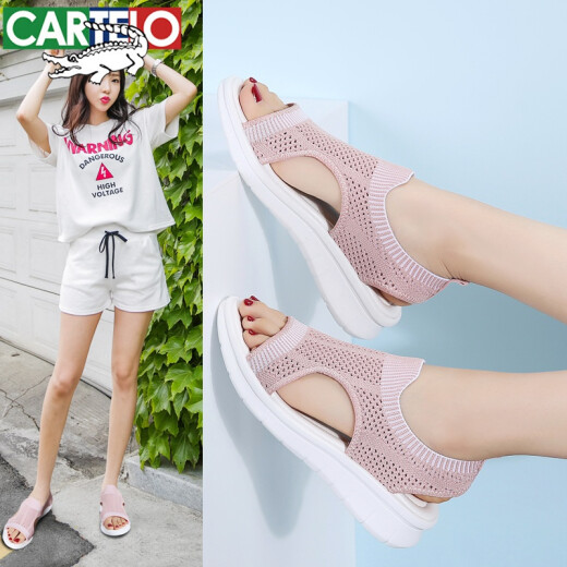 CARTELO high-end sandals for women in summer, lightweight fashionable sports sandals, summer non-slip and comfortable women's casual shoes, versatile open-toe sandals, new powder 35